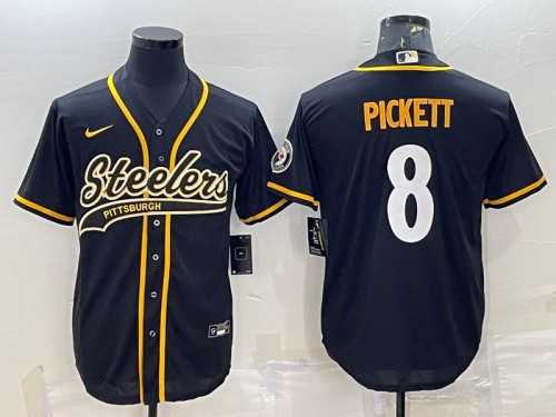 Men%27s Pittsburgh Steelers #8 Kenny Pickett Black With Patch Cool Base Stitched Baseball Jersey